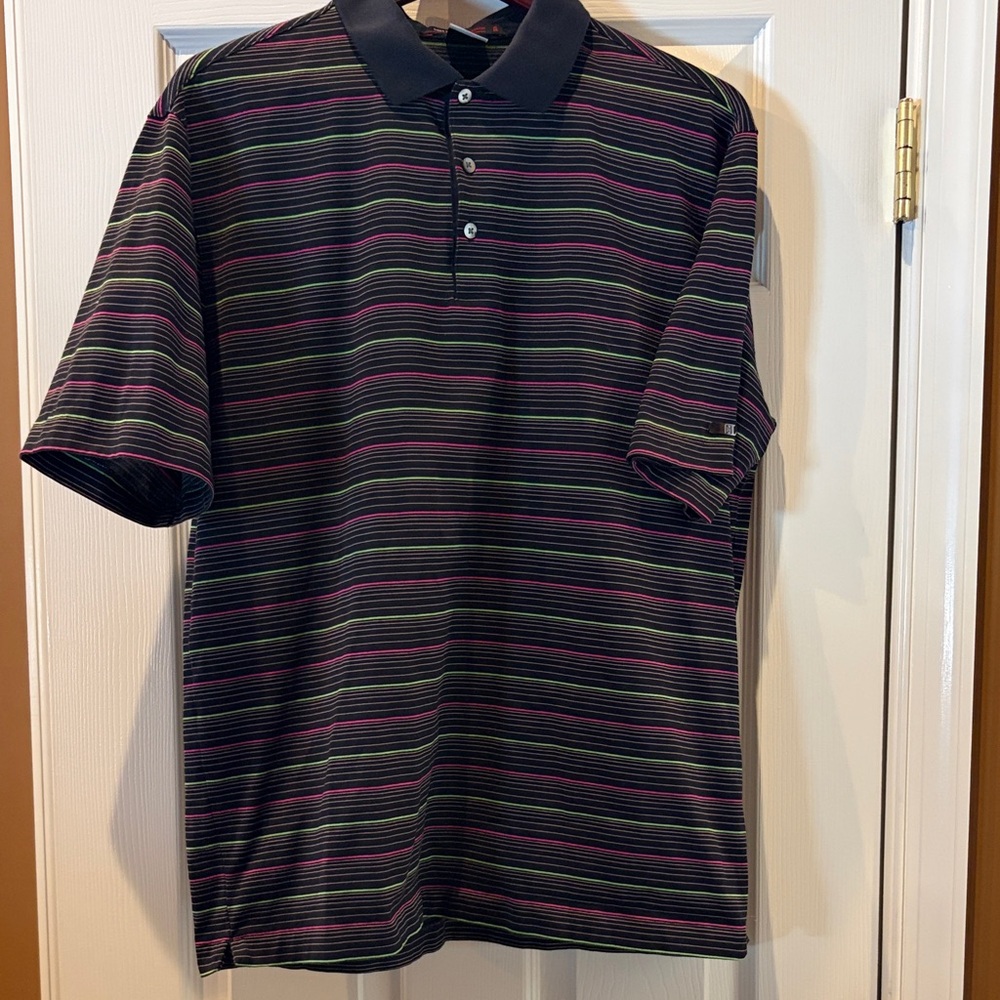 Striped Black, Pink and Green Tiger Woods Men's Polo Shirt